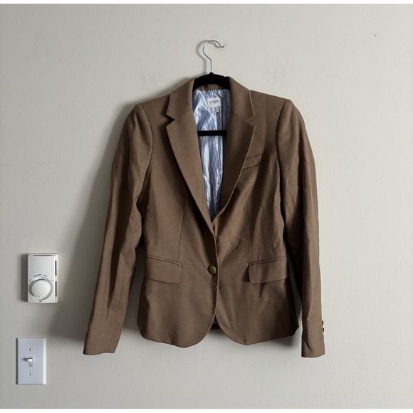 J Crew Original Schoolboy Blazer Gold Button Camel Tan Wool Womens 0 Preppy‎